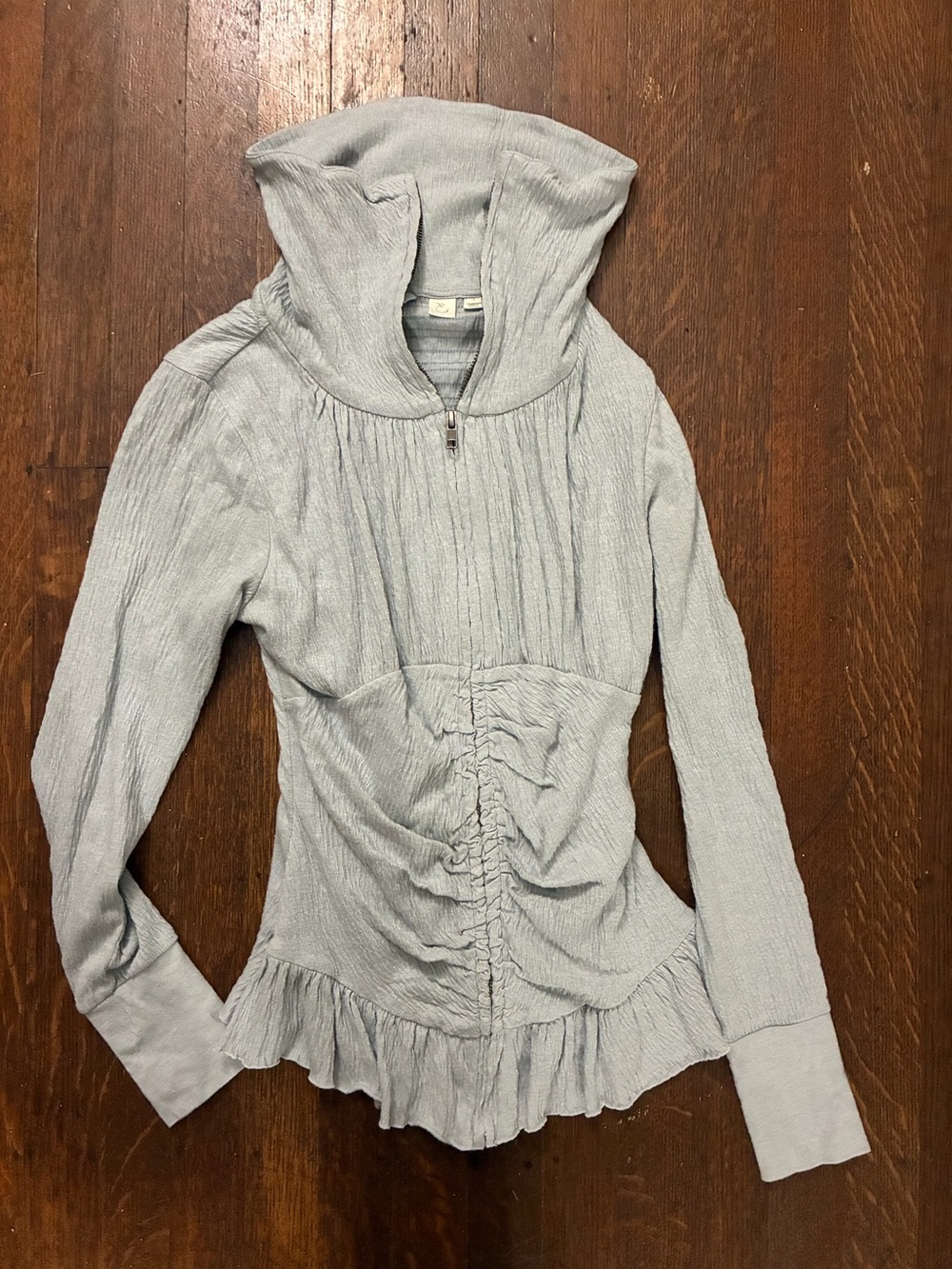 Anthropologie Eloise Grey Ruched Cowl Collar Zip Up Sweater
